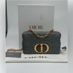 Dior Small Caro Bag Stone Gray Cannage Calfskin Leather Shoulder Bag